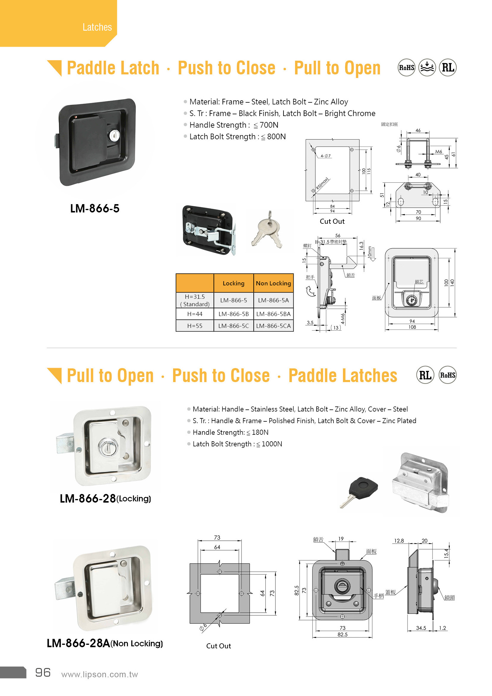 Lipson LM-866-28A Tool Box Paddle Trailer Rear Semi Body Recessed Handle Stainless Truck Door Lock Latch