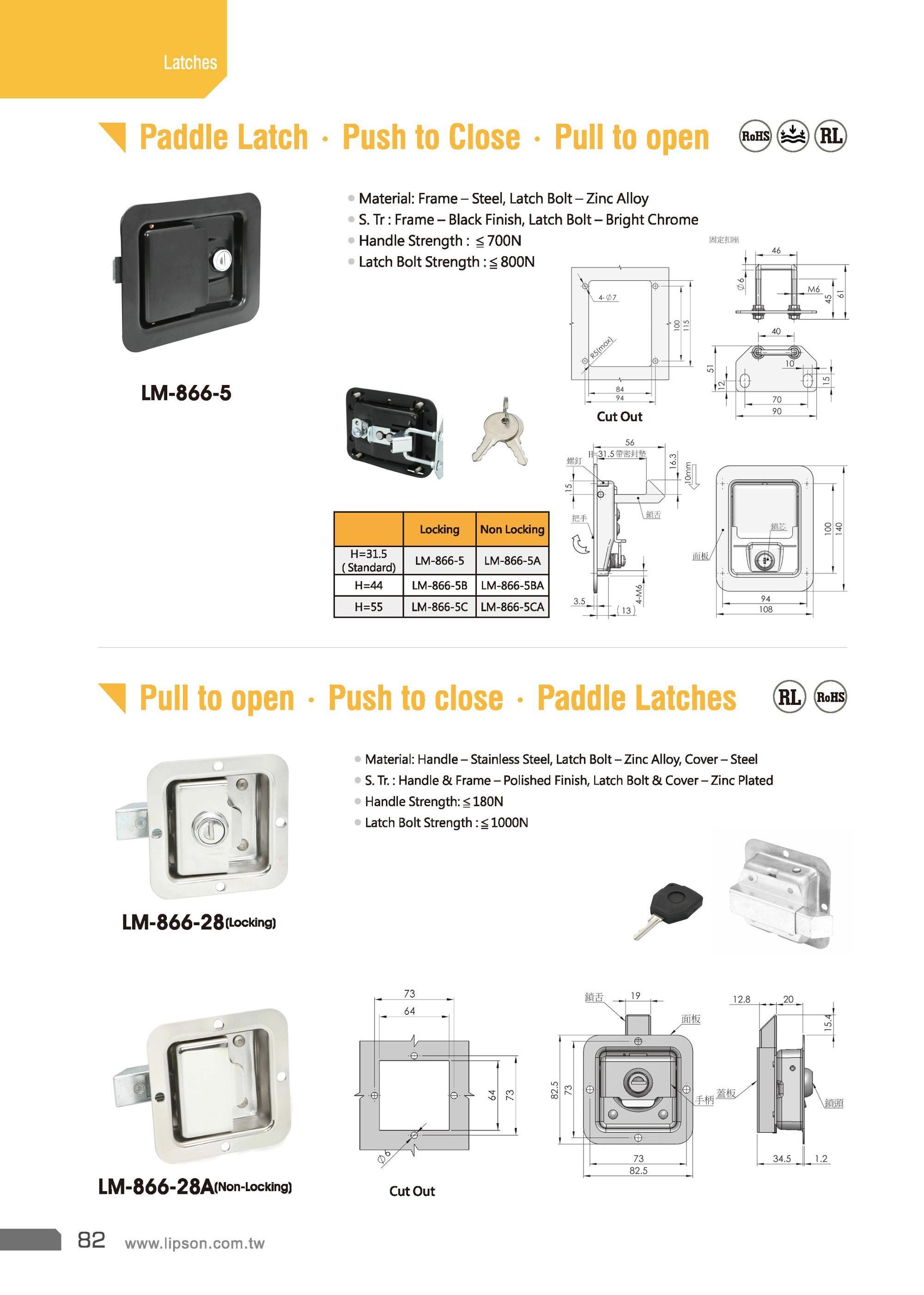 LM-335-N Stainless steel Tool Box Latch Paddle Trailer Rear Semi Body Recessed Handle Truck Door Lock