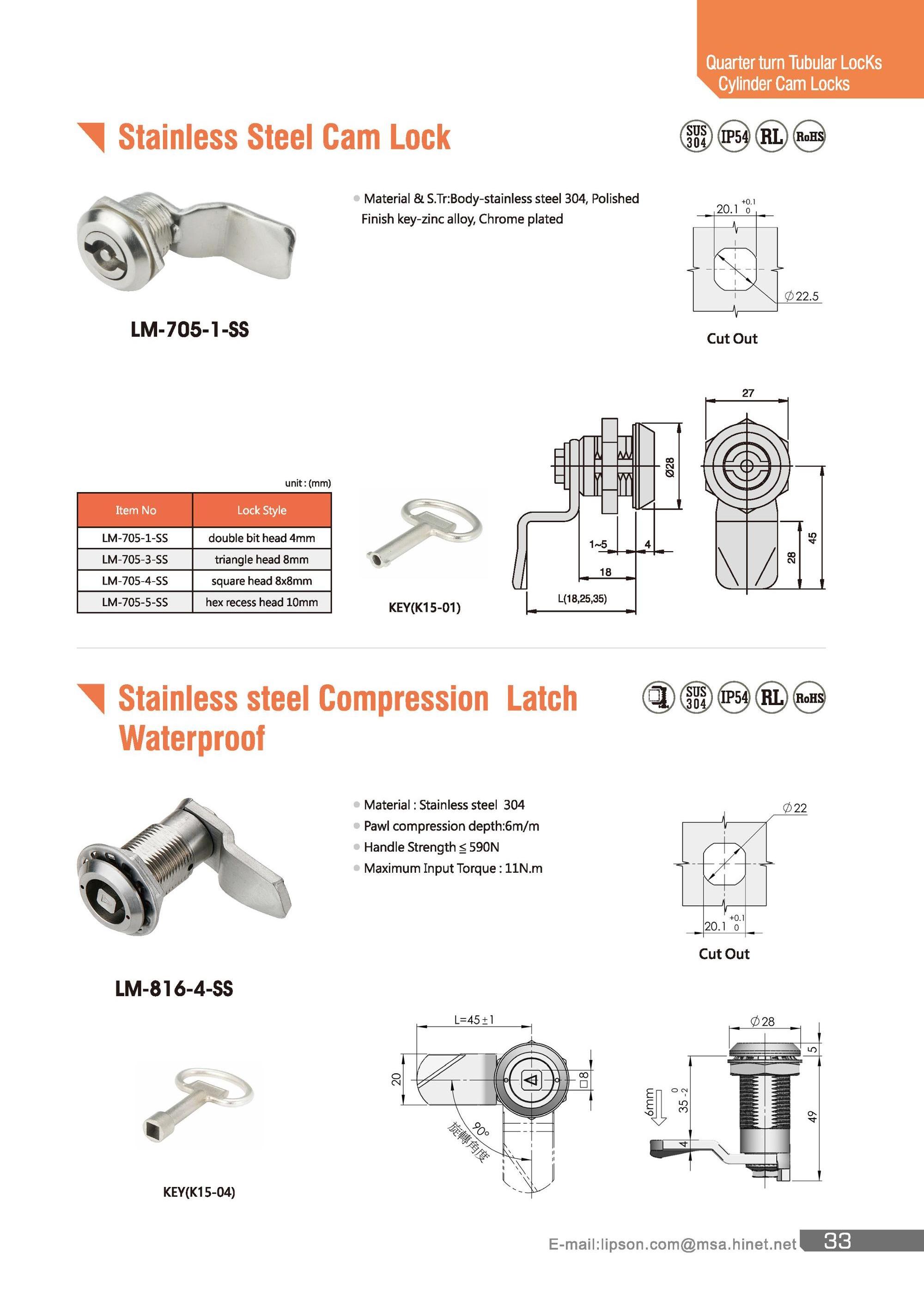 LM-816-4-SS Southco E3 Style Stainless Steel Cabinet Lock Compression Latch