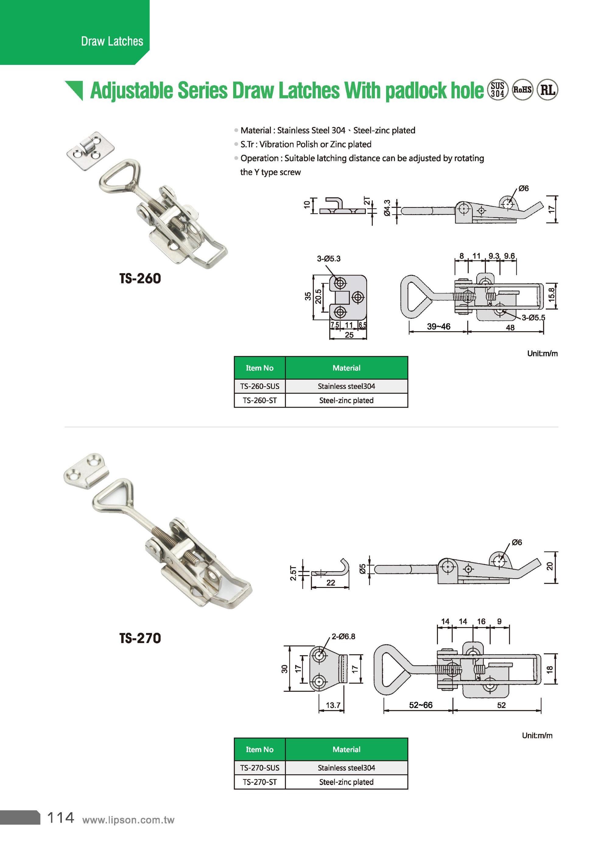 TS-270-SUS Machine Case Buckle Cabinet Toggle Hardware Metal Steel Door Tension Hasp Stainless Eccentric Adjustable Draw Latch