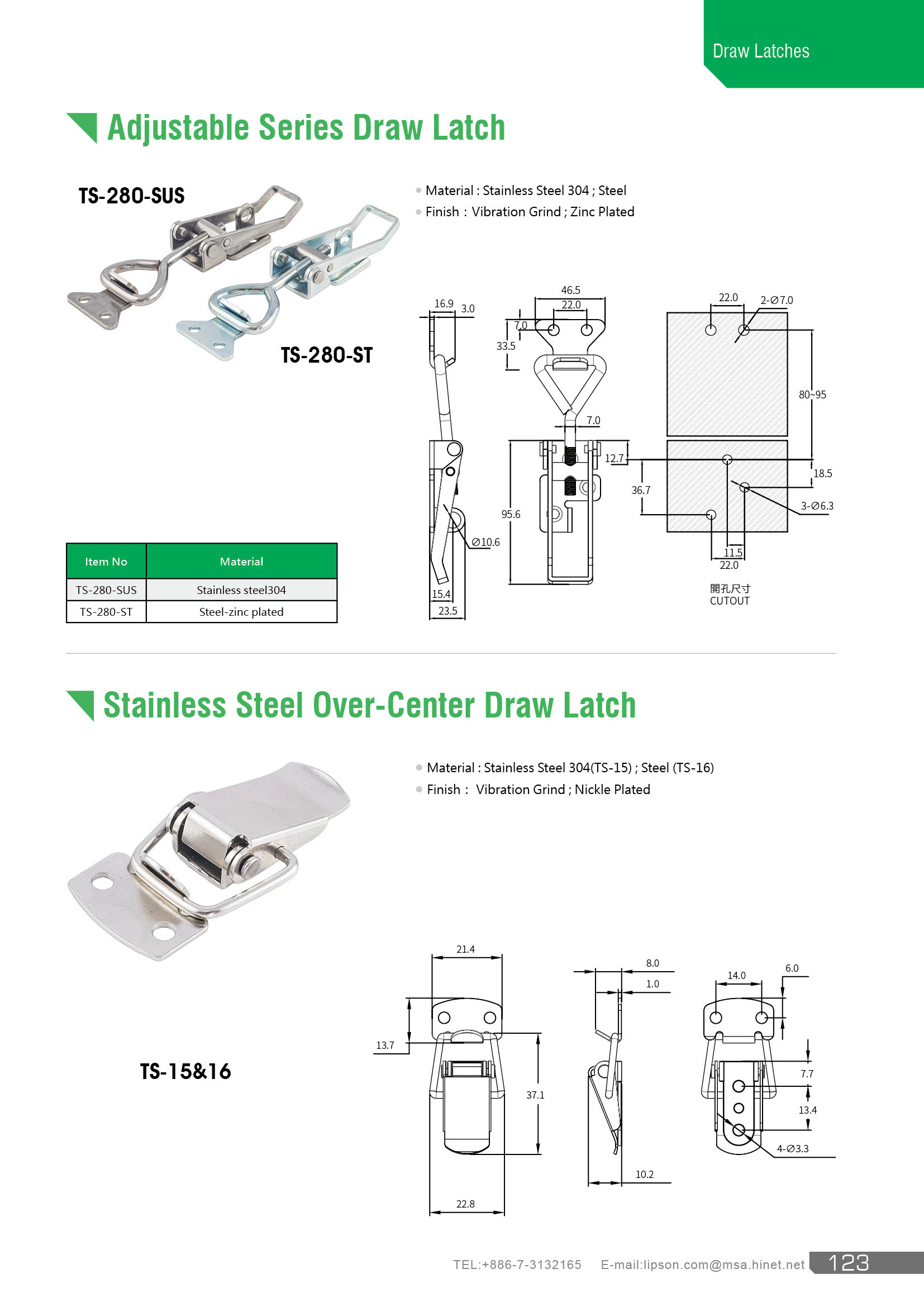 TS-280-SUS Adjustable Delivery Case Hasp Clamp Locking Draw Over Center Stainless Steel Hasp Lock