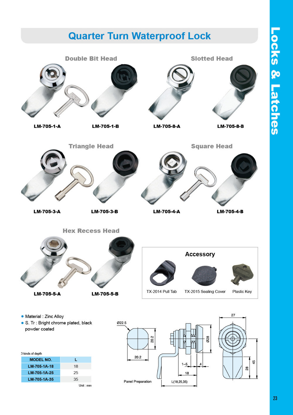 LM-705-5B Power Distribution Cabinet Electric Panel Door Zinc Alloy Black 10 mm Hex Recess Quarter Turn Cam Latch Lock