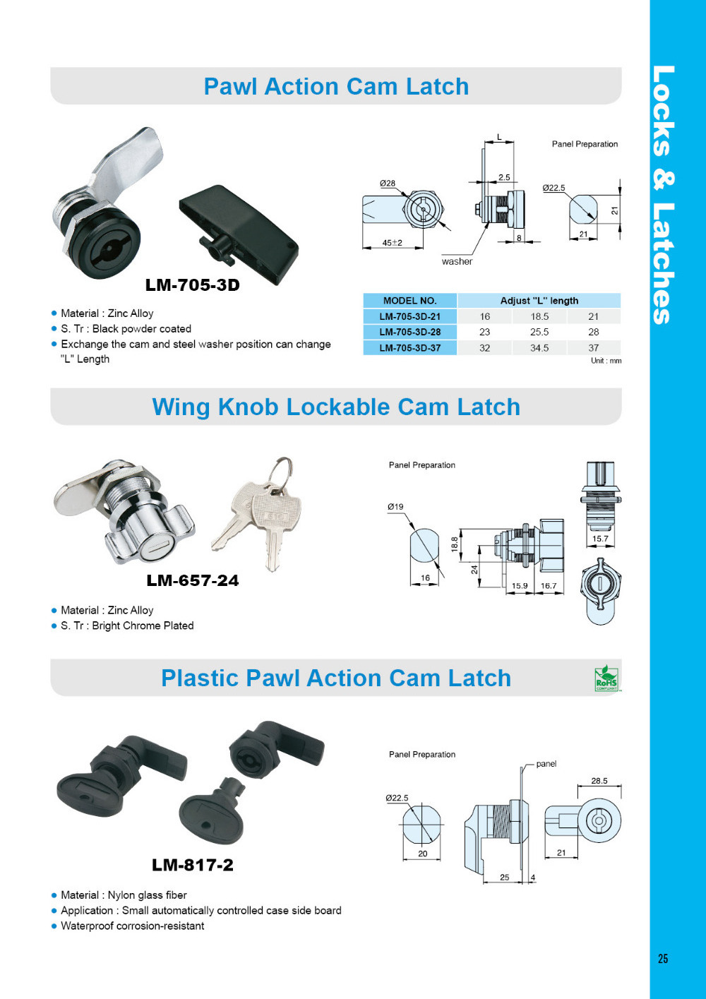 LM-705-3D Cam Cylinder Key Panel Electrical Door Latch Quarter bunnings cabinet door locks