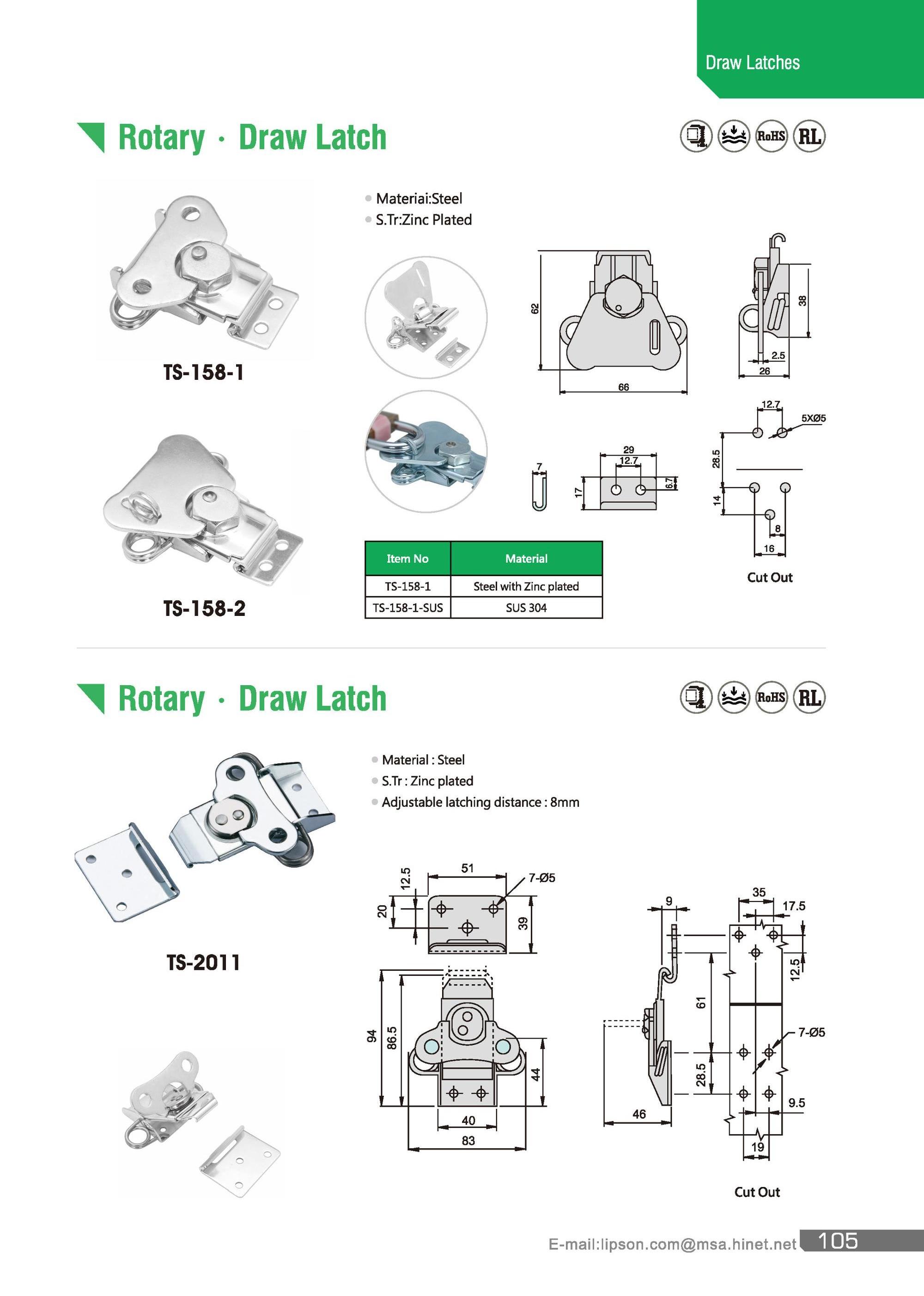 TS-158-1-SUS Wooden Box Metal Flight Case Rotary Draw Locking Box Twist Wing Turn Latch Butterfly Lock Steel Toggle Draw Latch