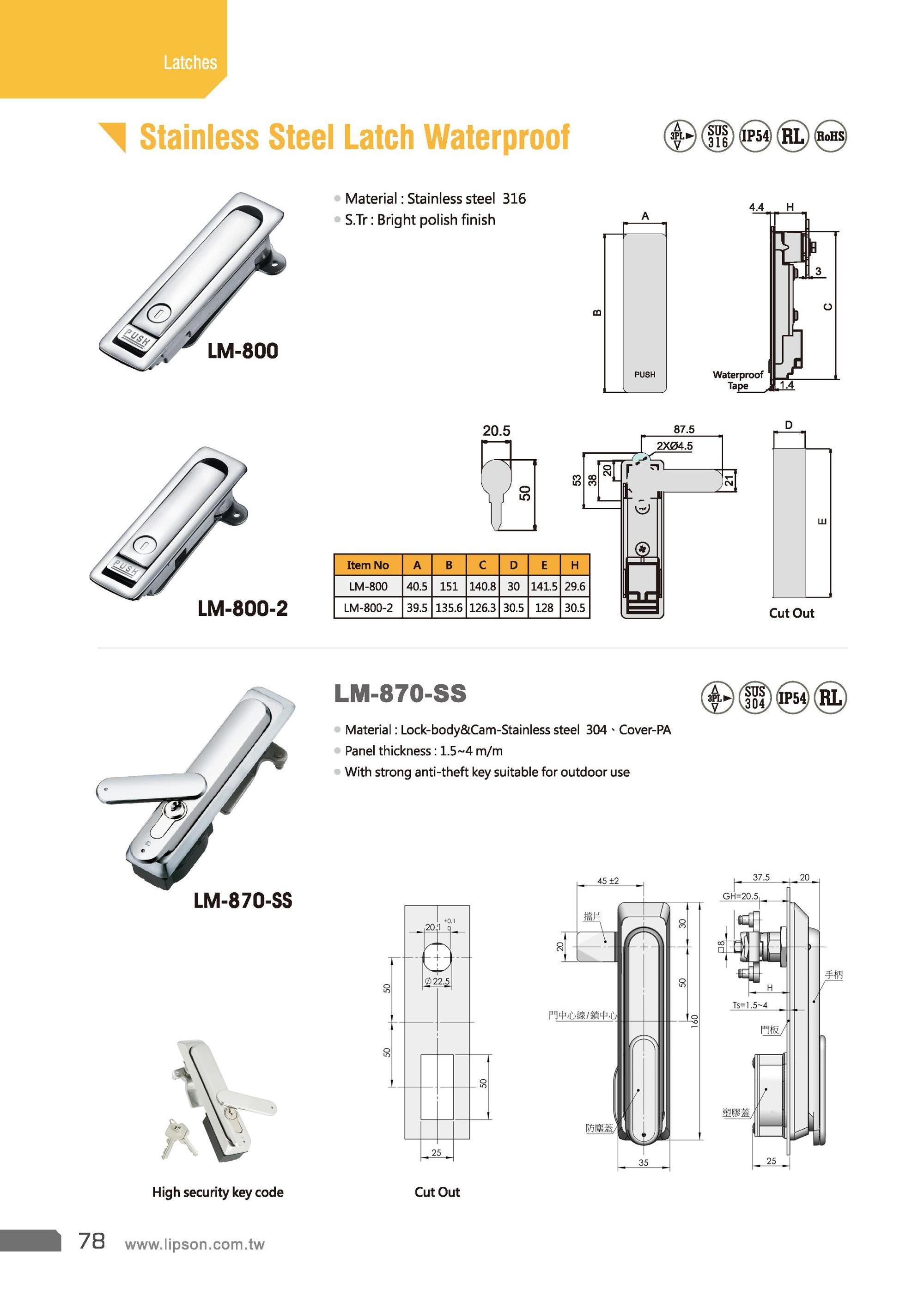 LM-800 Industrial Machinery Door Swing Handle Lift and Turn Compression Lever Latch