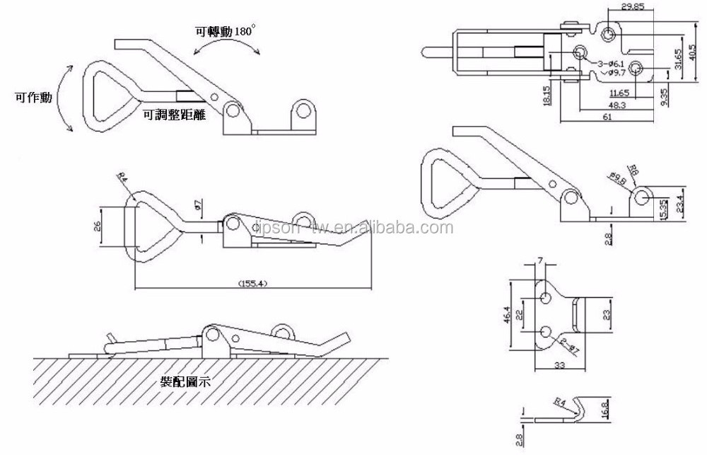 TS-280-ST Tool Box Adjustable Toggle Clamp Lock Over Center Compression Southco Steel Cabinet Padlock Catch Pull Door Latch