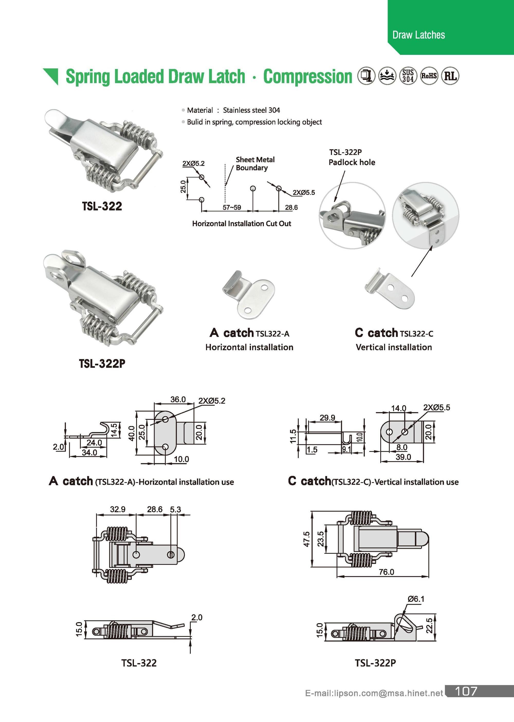 TSL-322-A Battery Cases Small Boxes Compression Spring Loaded Latches Draw Clamp Locking Adjustable Stainless Steel Toggle Latch