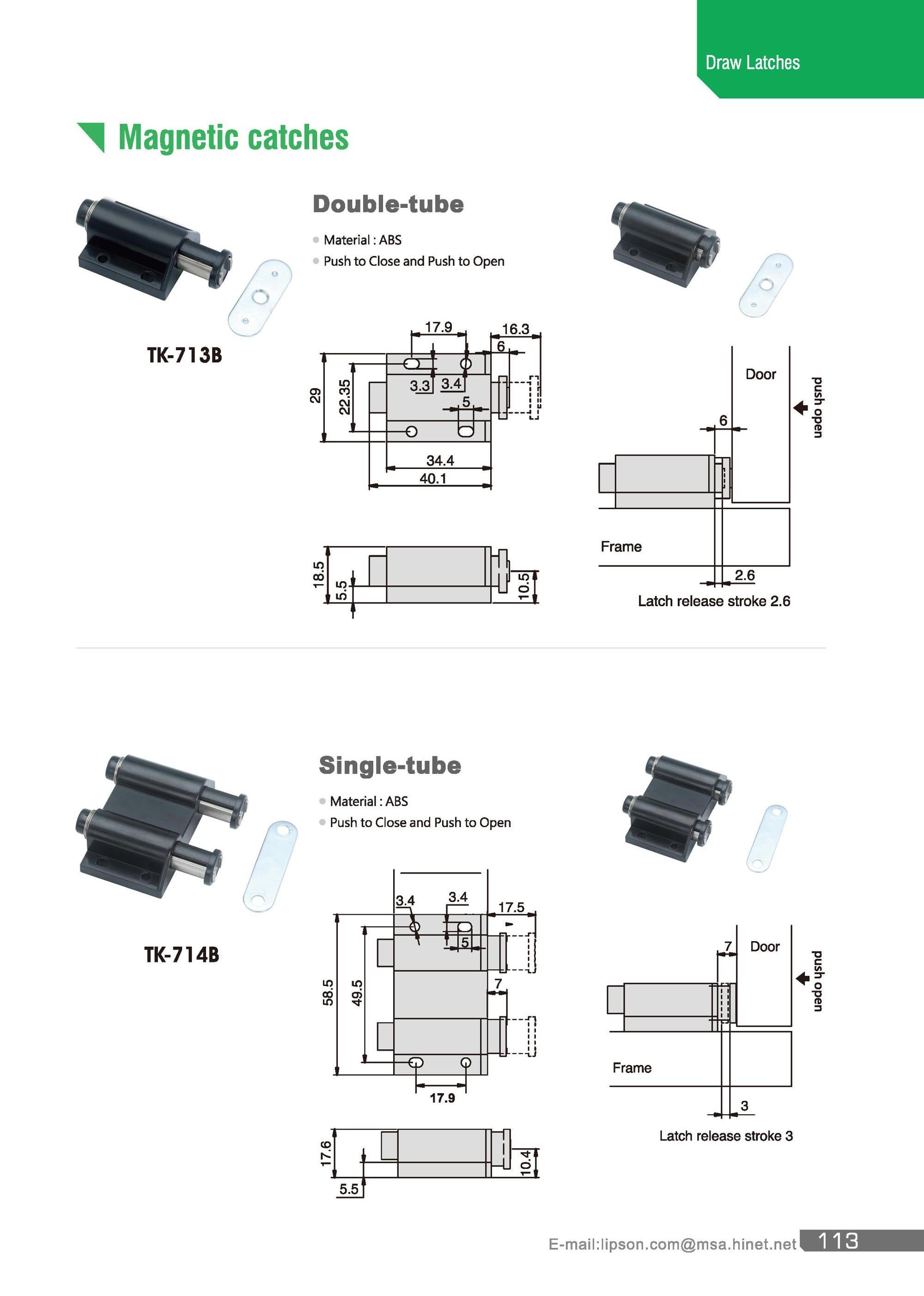 TK-713B Furniture and Kitchen Cabinet Black Glass Door Magnetic Catch Latch