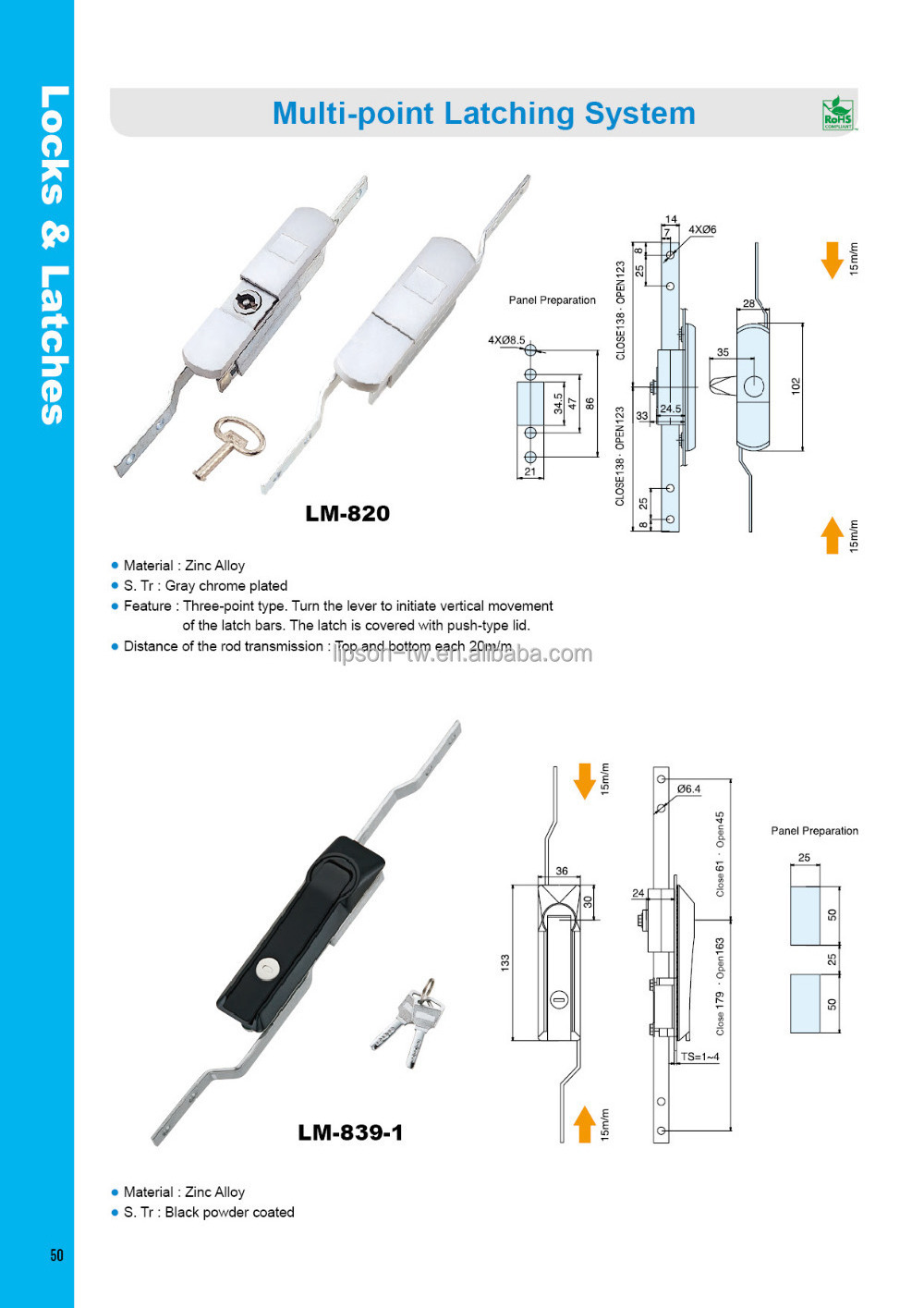 LM-828-1 Swing Handle Rod Control Latch System 3 Point Lock