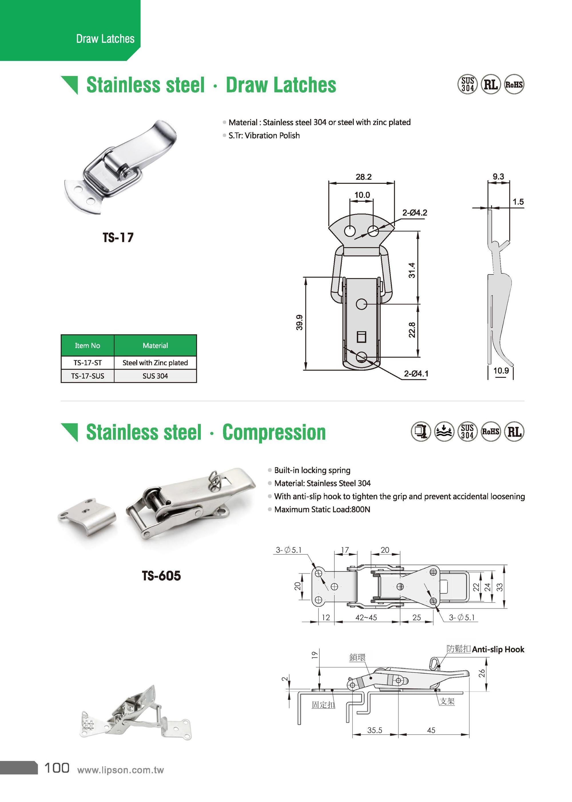 TS-17-ST Steel Nickle Plated Clamps Lock Compression Draw Clamp Door Locking Case Over Center Clip Hatch Tool Box Toggle Latch