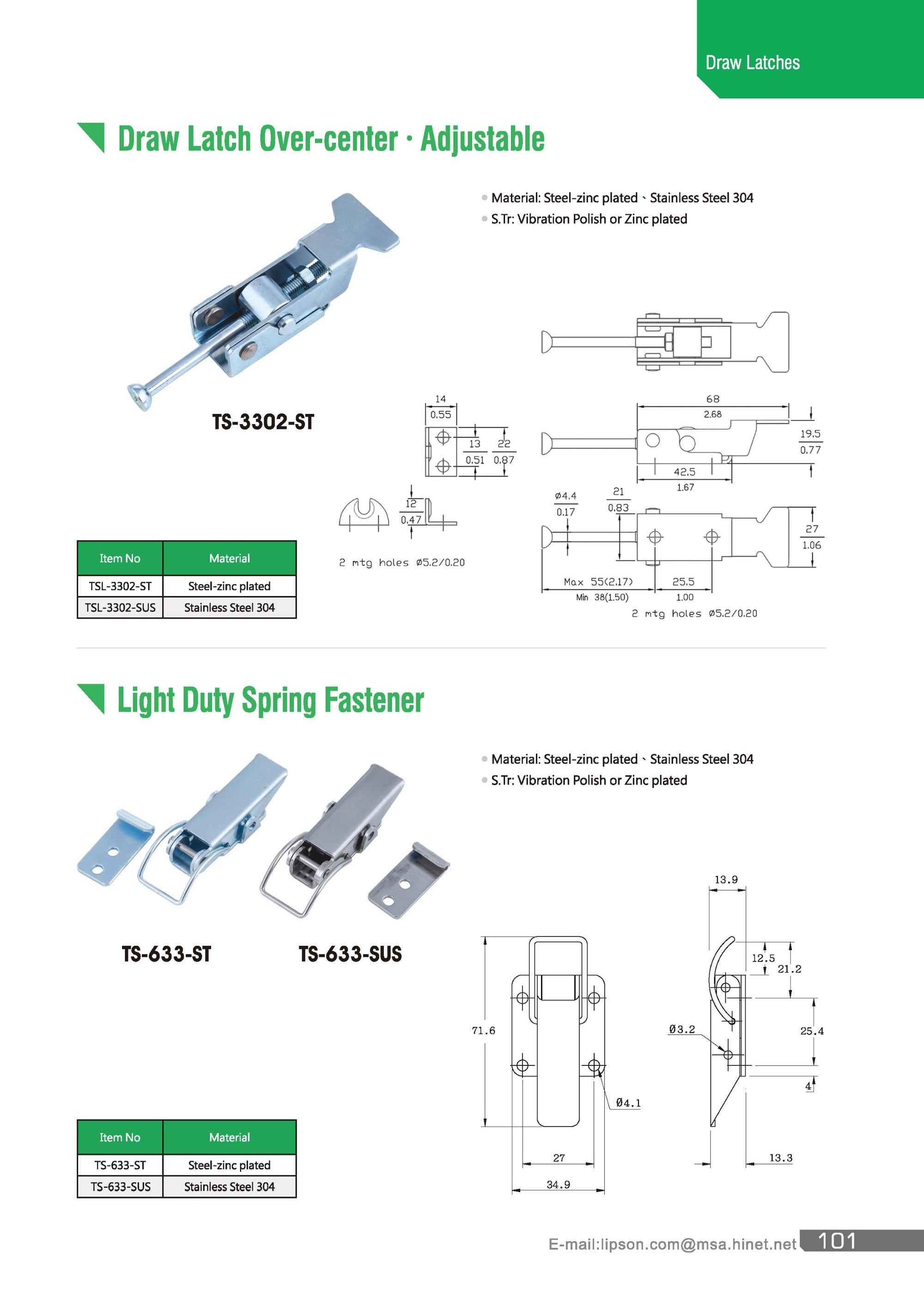 TS-633-SUS Metal Box Sprnig Claw Toggle Stainless Steel Adjustable Draw Latch