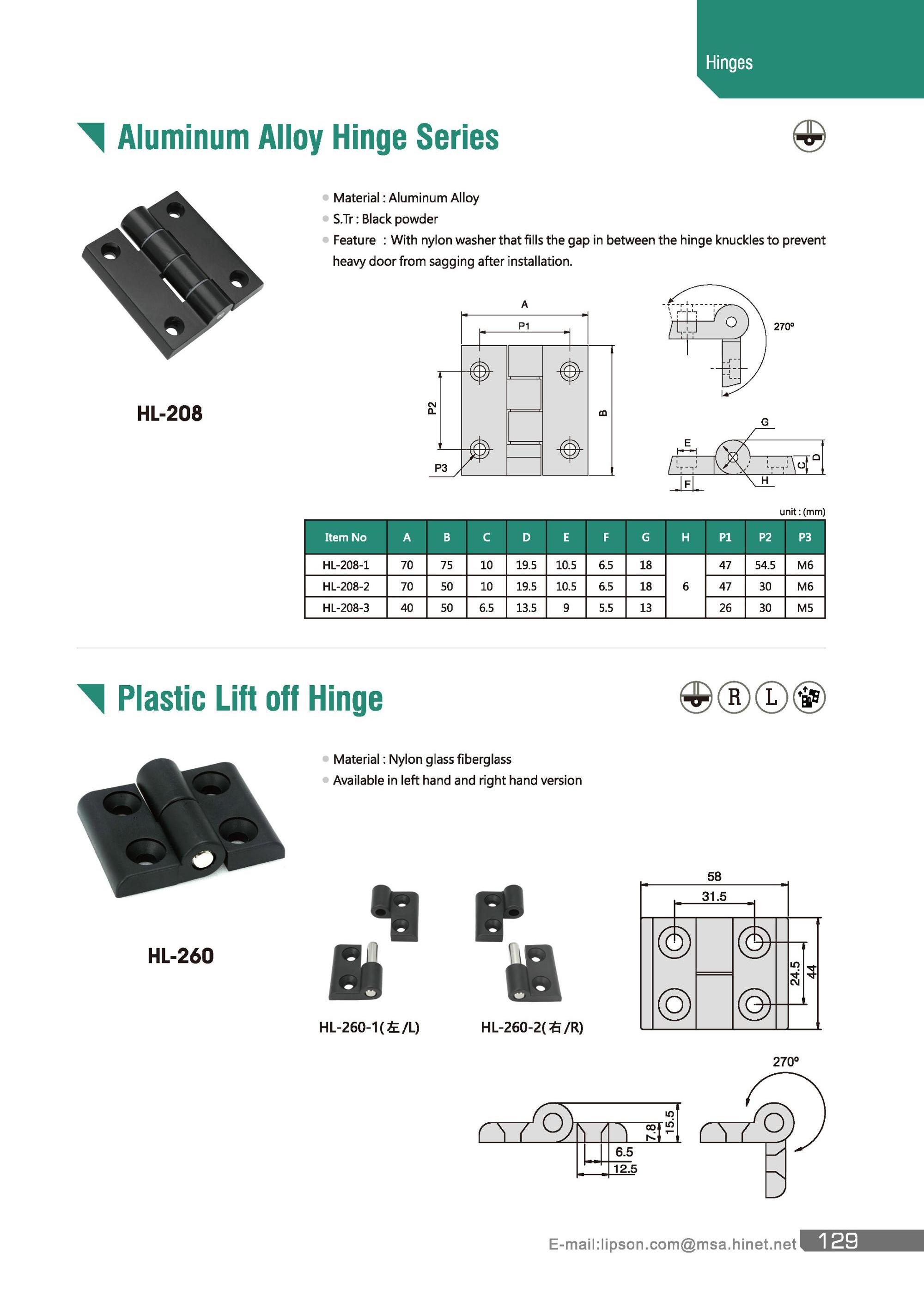 HL-260-2 Industrial Machinery plastic door cabinet hinge