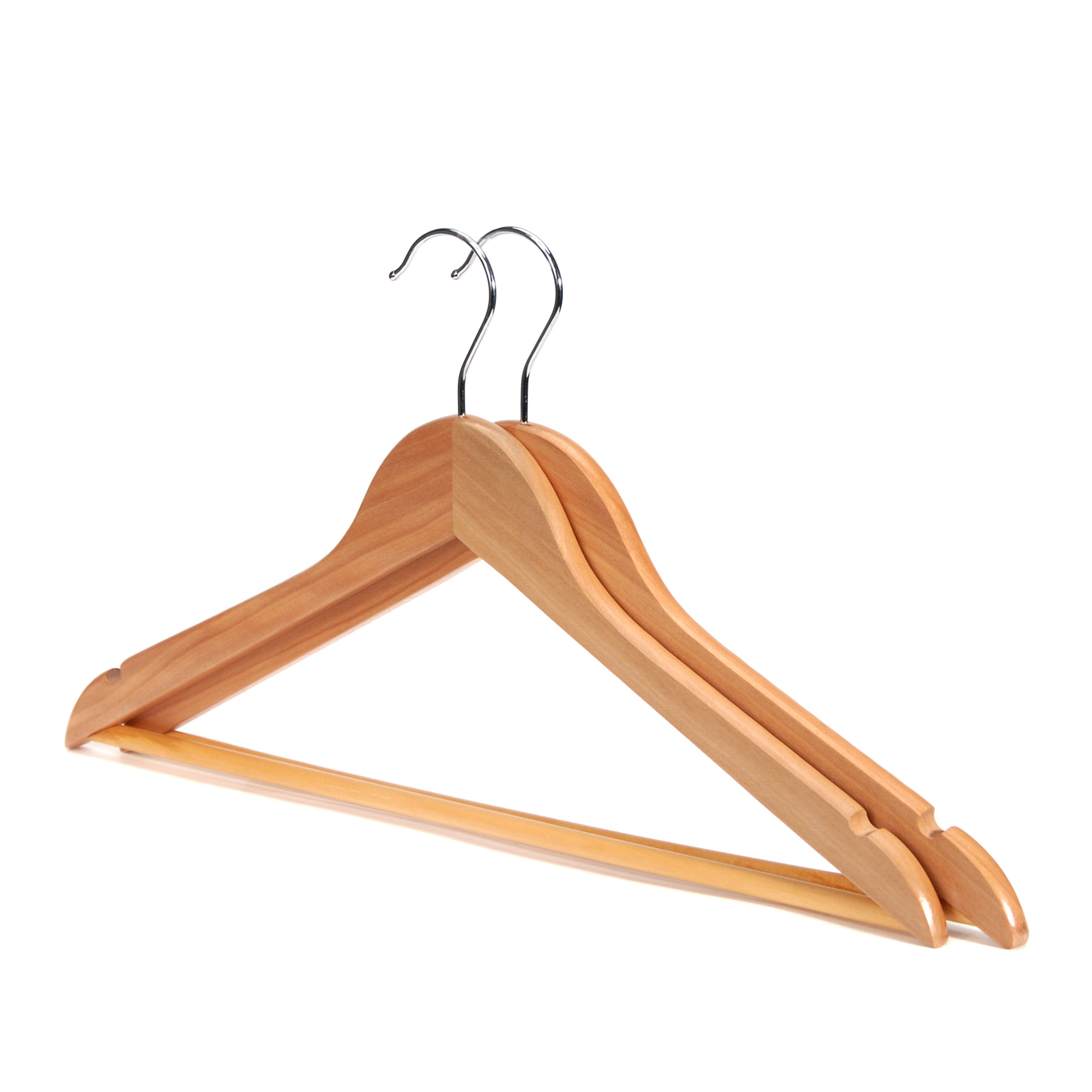 Solid Natural Wooden Suit Hanger with Non Slip Bar hangers for clothes