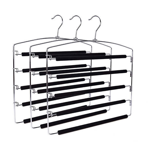 Metal Hanger Non Slip 3 Pack Space Saving Multi-Layer Swing Arm Hanger Stainless Steel Hangers for Pants