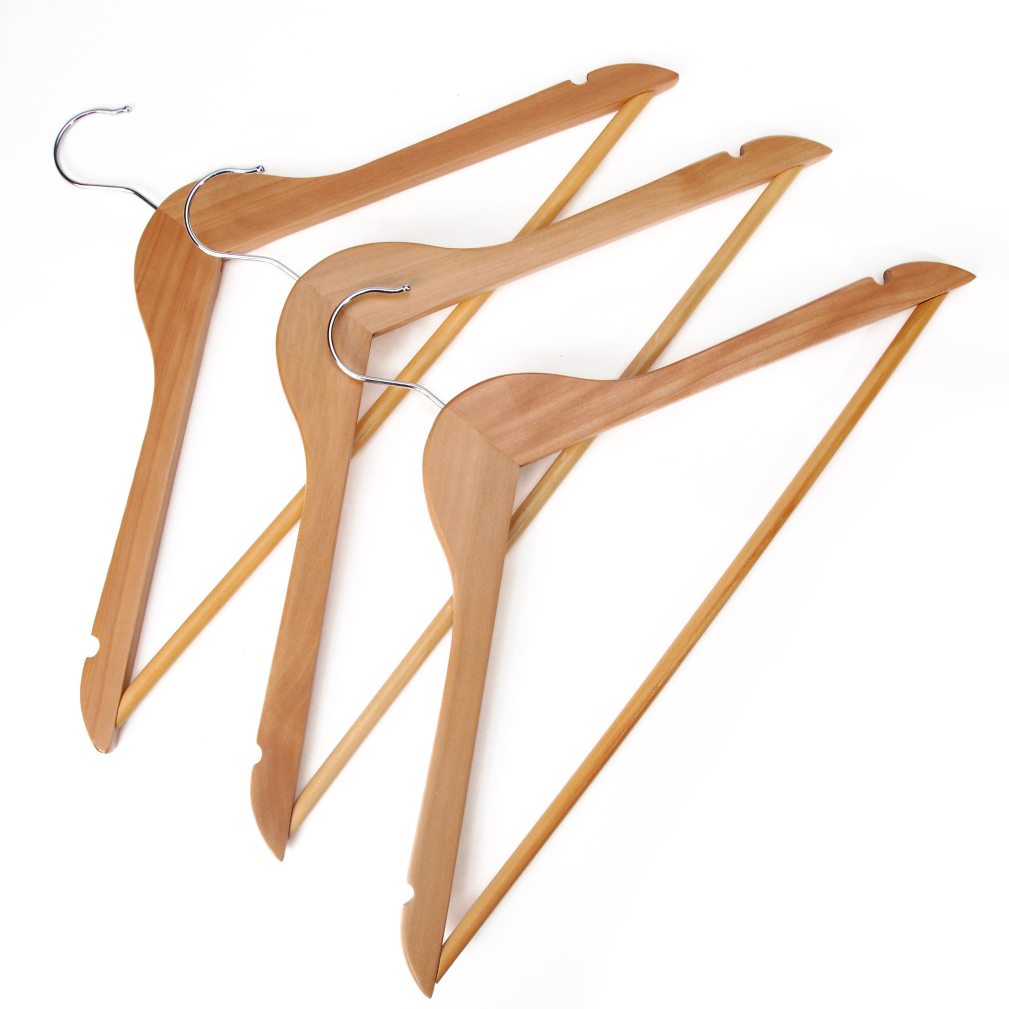 Solid Natural Wooden Suit Hanger with Non Slip Bar hangers for clothes