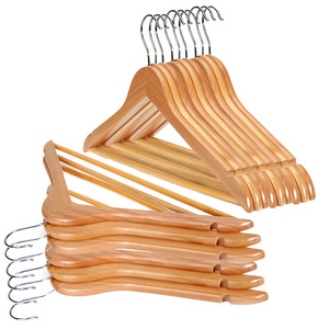 Solid Natural Wooden Suit Hanger with Non Slip Bar hangers for clothes