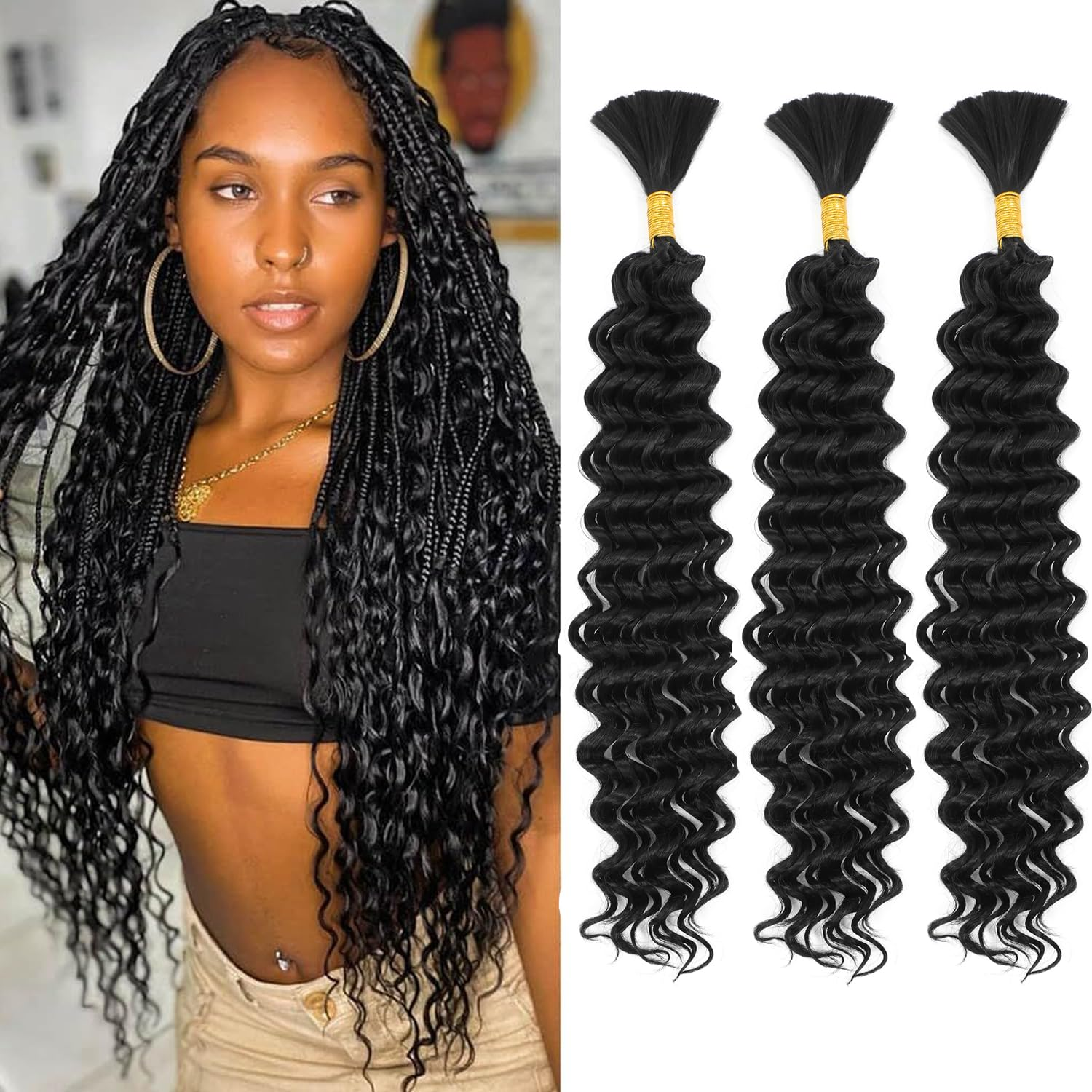 10A Brazilian Virgin Curly 50g Deep Water Wave Bulk Hair Extensions for Boho Braids Hair human braiding hair bulk no weft