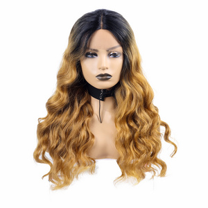 Wholesale piano curly long premium high quality high fiber synthetic human hair wigs with orange lace front wig for black women