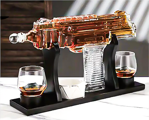 Ak 47 Gun Shape Bottle Wine Whiskey Decanter and Glasses Sets Transparent CLASSIC Party Stainless Steel Whiskey Glass Handmade