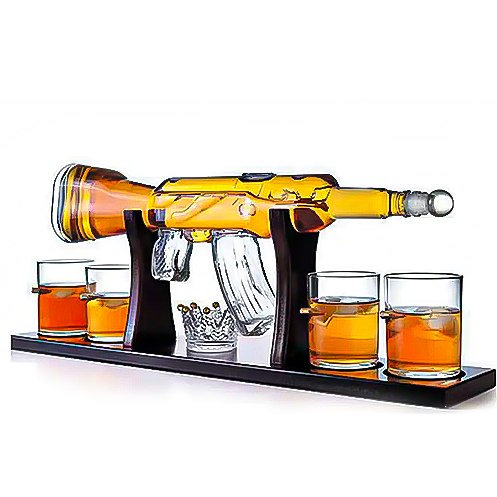 Ak 47 Gun Shape Bottle Wine Whiskey Decanter and Glasses Sets Transparent CLASSIC Party Stainless Steel Whiskey Glass Handmade