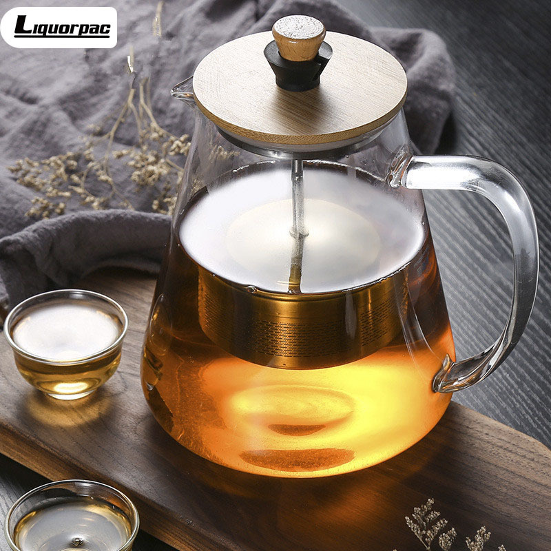 Hot sale clear glass handgrip 950ml 1500ml high borosilicate glass with lid coffee pot glass teapot