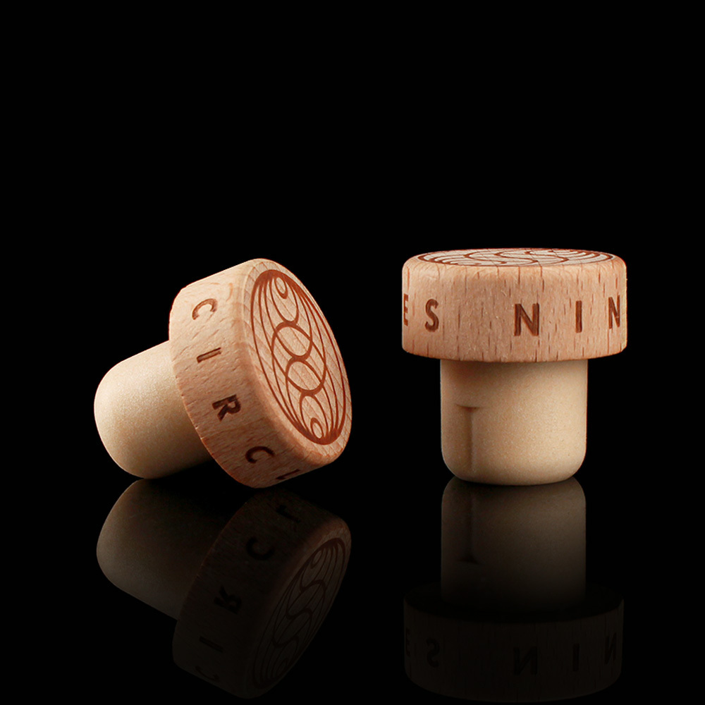 Wholesale good quality Digital Printing custom wooden seal synthetic wine t cork for fancy glass bottle cap cork stopper