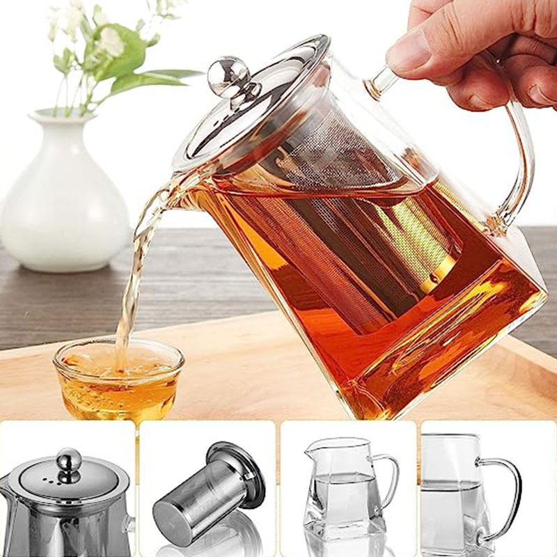 Hot Sell Tea Kettle and Tea Pot Maker Tea Infuser Teapot with Removable Stainless Steel Borosilicate Glass Color Box Modern