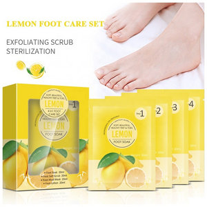 Private Label Natural Lemon Foot Skin Care Allur Jelly Pedicure Lotion Moist Smoothing 4 In 1 Step Pedicure Kit Foot Scrub