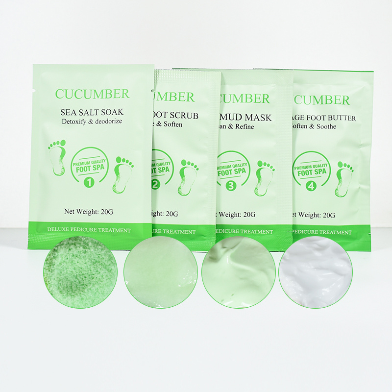 Custom Oem Cucumber 4 Steps Sugar Scrub Crystal Jelly Nature Soothing Crystal Mud Pedi Jelly Foot Bath Spa Packets Pedicure