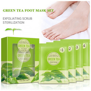 Private Label Natural Organic Green Tea Epsom Salt Foot Soak Foot Lotion Pedi Soak Dead Sea Salt Scrub 4 In 1 Foot Jelly Set