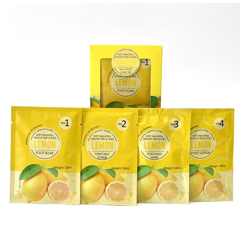 Private Label Natural Lemon Foot Skin Care Allur Jelly Pedicure Lotion Moist Smoothing 4 In 1 Step Pedicure Kit Foot Scrub