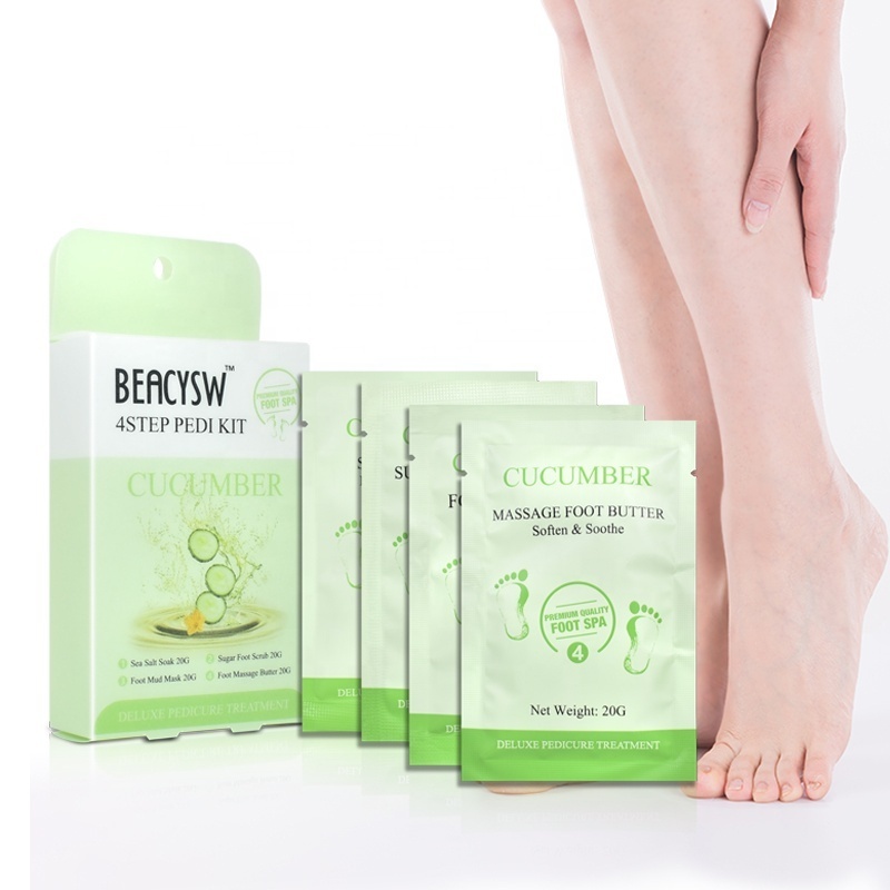 Oem 4 Steps Sugar Scrub Crystal Jelly Foot Bath Set Nature Soothing Crystal Mud Pedi Jelly Foot Bath Spa Packets Pedicure