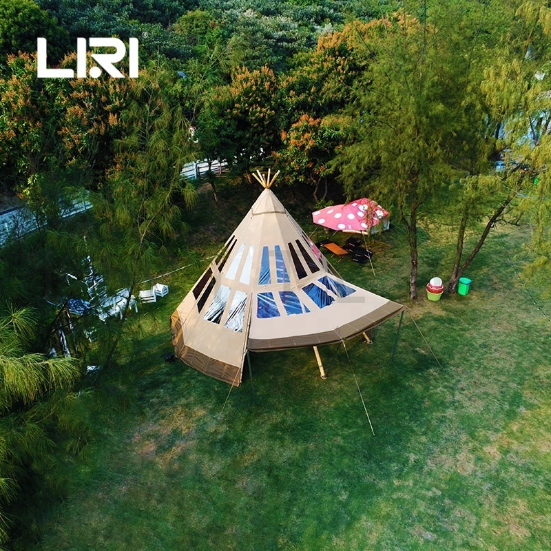 Luxury Canvas Glamping Safari Wooden Pole Custom Camping Tipi Beach Umbrella Tent