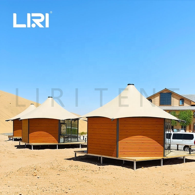 Outdoor Luxury  Large Hexagonal Glamping Safari Hotel Tents in the Desert