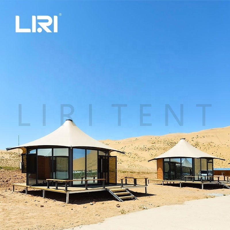 Outdoor Luxury  Large Hexagonal Glamping Safari Hotel Tents in the Desert