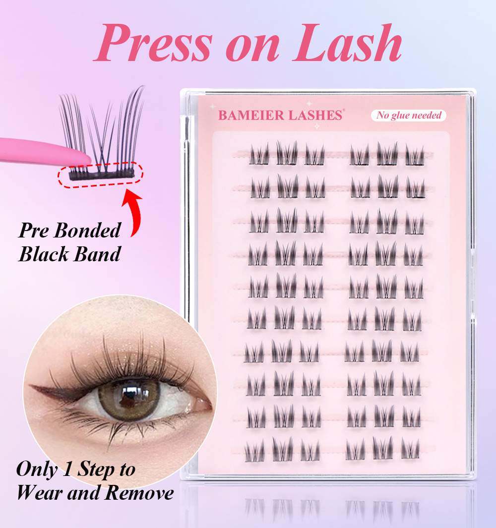 No Glue Needed Adhesive Cluster Lashes Pre-Bond Technology Press-On Diy Lashes Long Lasting  Superfine Band Segment Lash