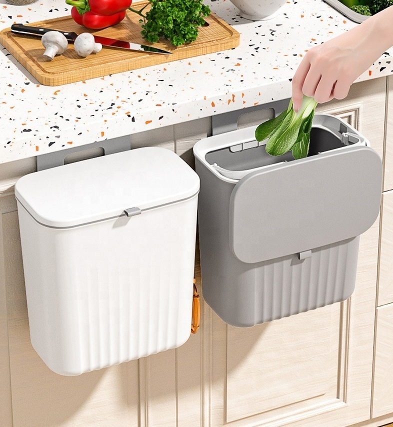 Wholesale Hanging Trash Can with Lid for Kitchen Bathroom Cabinet Door Under Sink Wall-Mounted Counter Waste Bin