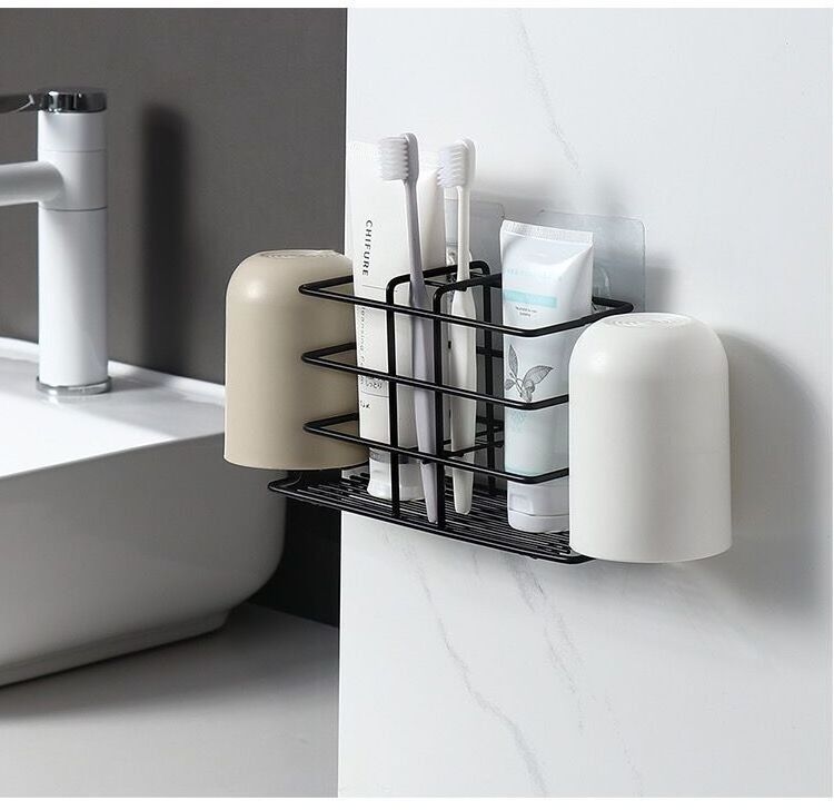 Bathroom Metal Toothbrush Stand Rack Holder Wall Mounted Rust Rroof Toothbrush Caddy Toothbrush and Cup Holdert