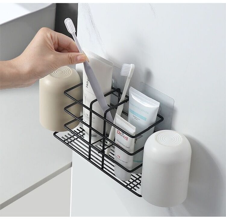 Bathroom Metal Toothbrush Stand Rack Holder Wall Mounted Rust Rroof Toothbrush Caddy Toothbrush and Cup Holdert