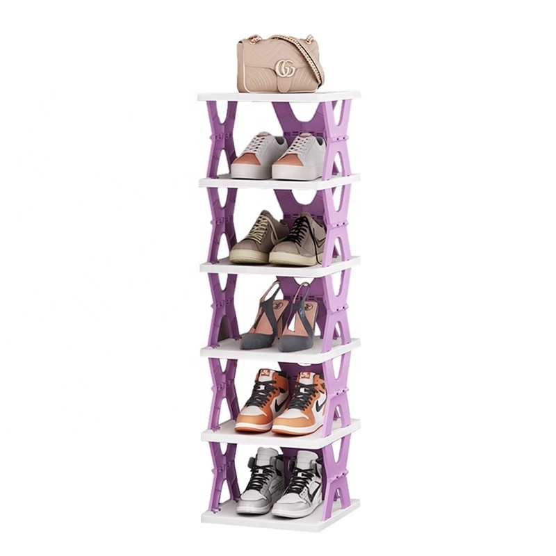 Household simple slippers rack multi-layer space saving free installation of dustproof folding plastic shoe rack