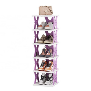 Household simple slippers rack multi-layer space saving free installation of dustproof folding plastic shoe rack