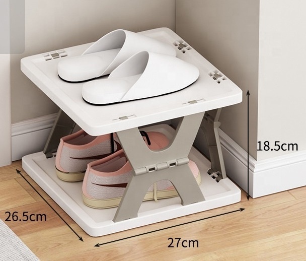 Household simple slippers rack multi-layer space saving free installation of dustproof folding plastic shoe rack