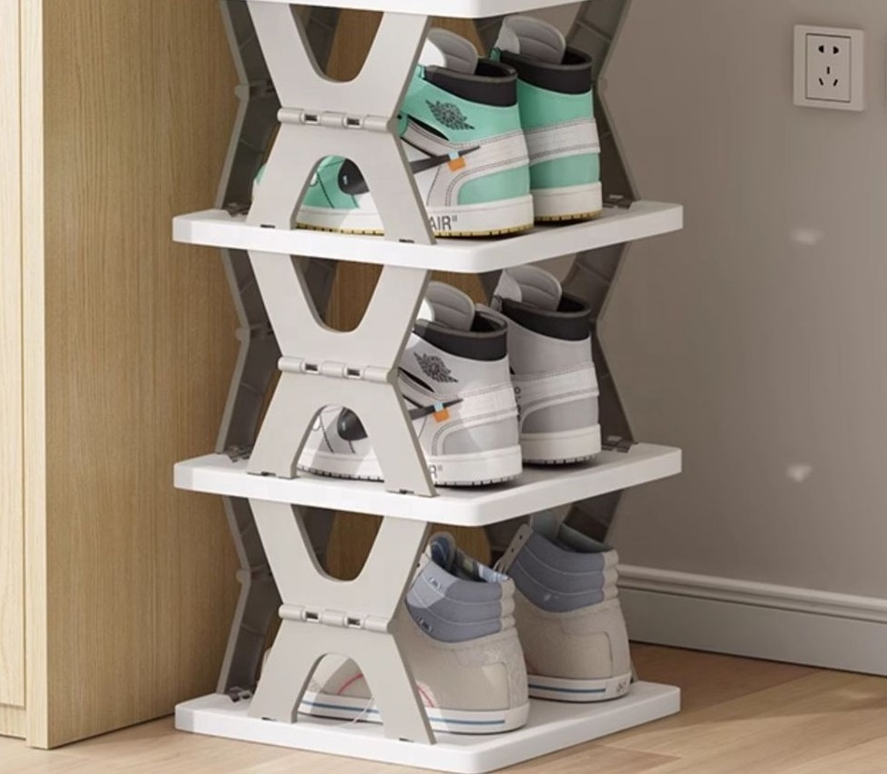 Household simple slippers rack multi-layer space saving free installation of dustproof folding plastic shoe rack