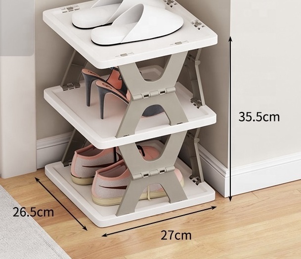 Household simple slippers rack multi-layer space saving free installation of dustproof folding plastic shoe rack