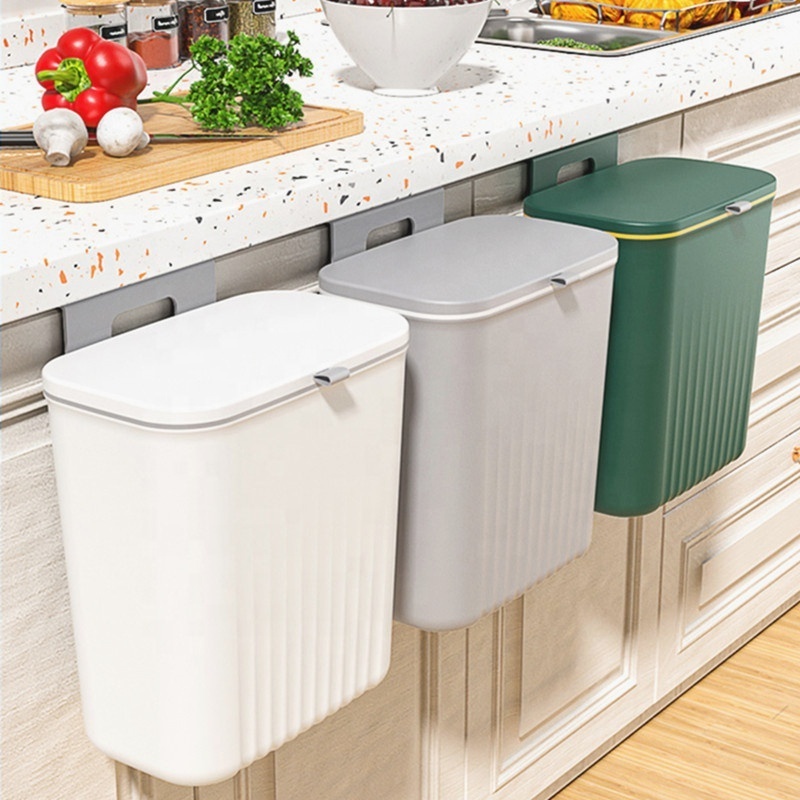 Wholesale Hanging Trash Can with Lid for Kitchen Bathroom Cabinet Door Under Sink Wall-Mounted Counter Waste Bin