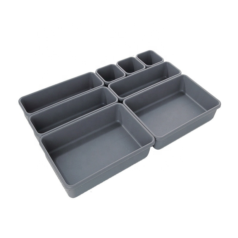 Plastic 8 Pcs Drawer Organizer Dividers for Bathroom Cosmetic Makeup and Kitchen Silverware Cutlery Utensil Tool Box