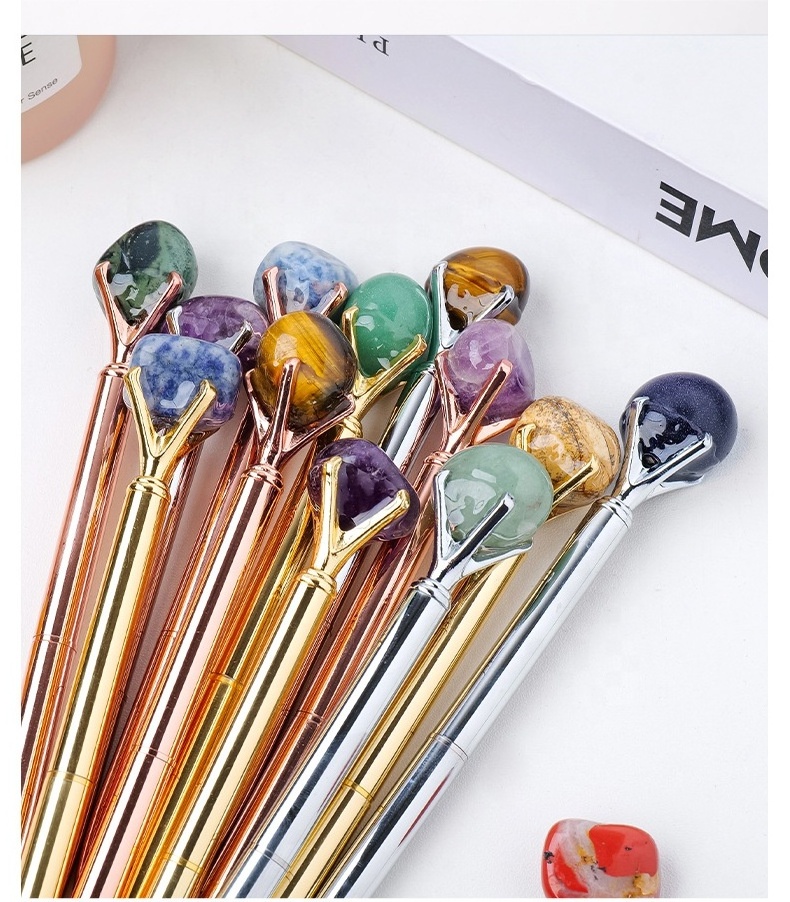 Wholesale Natural Crystal Raw Stone Custom Healing Crystals Pen Gemstone Pen with stone