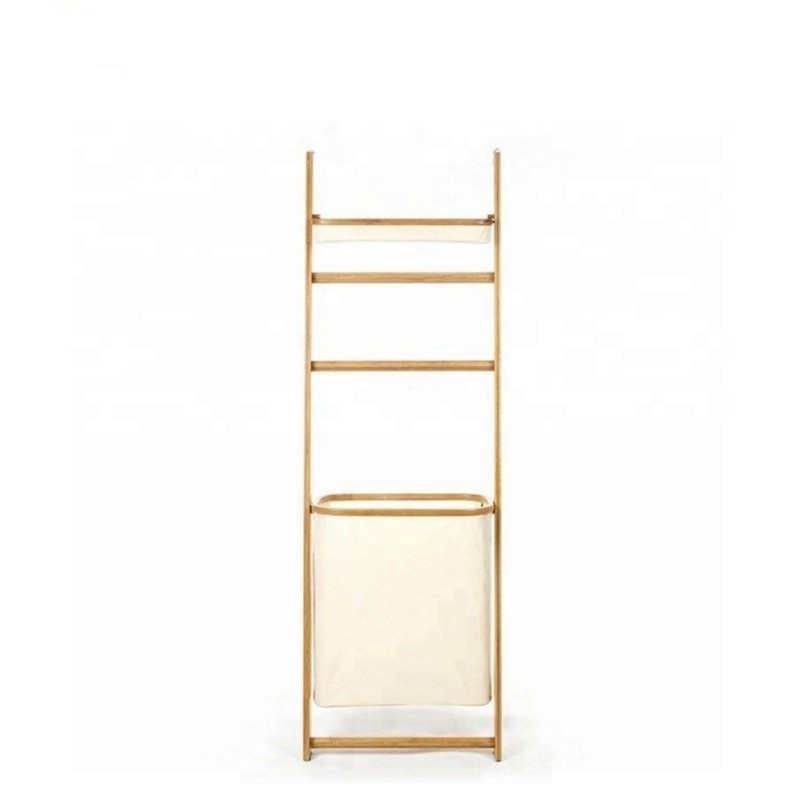 Customized Wall Leaning Bamboo Blanket Ladder Wooden Shelf for Living Room Bedroom and Bathroom