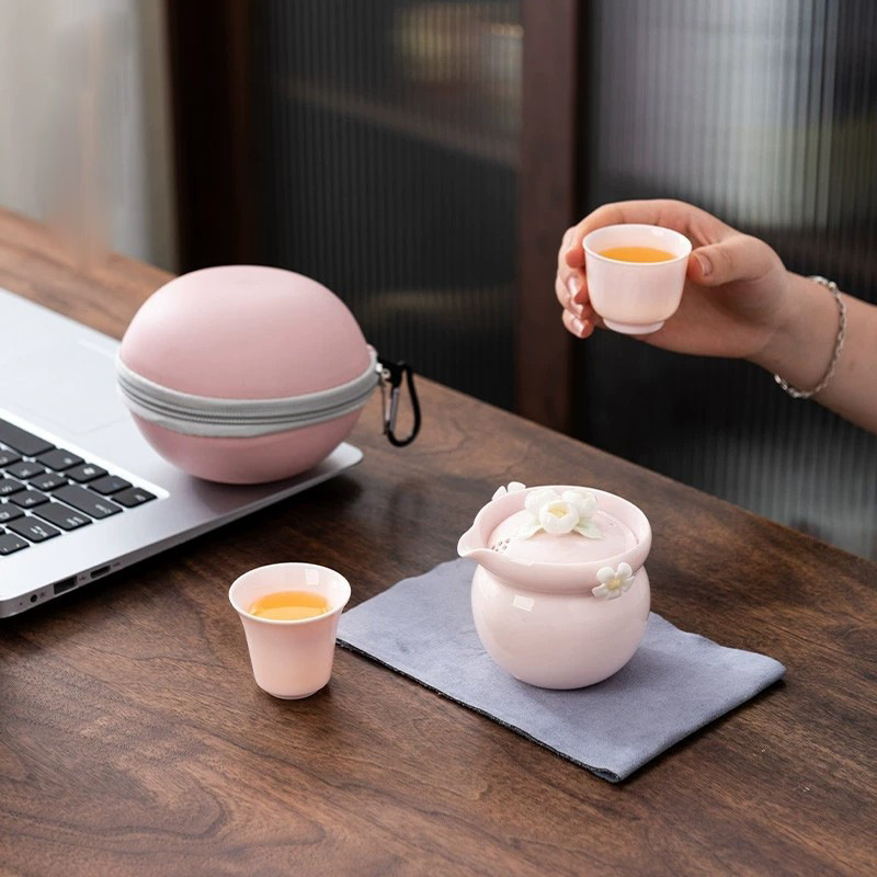 Ceramic Travel Tea One Pot Two Cups Set Simple Tea Cup Thou Kiln Portable Cups Travel Tea Set Gift Set