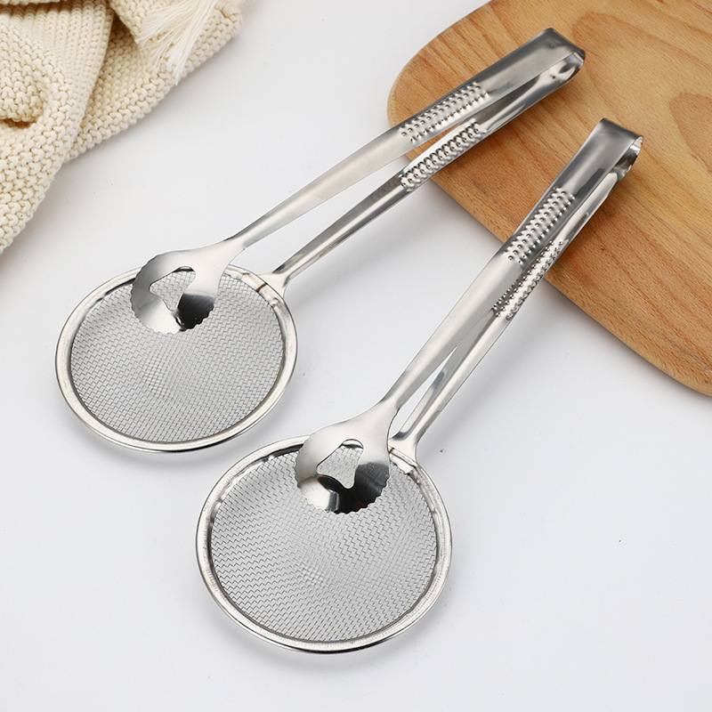 Hot sell 28*10cm Stainless Steel Deep Frying Tongs with Strainer Fry Kitchen Utensil Homeware 1pcs